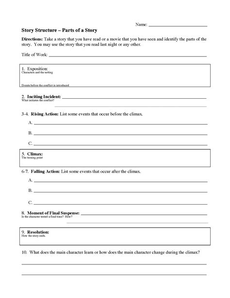 elements of a story worksheet grade 7